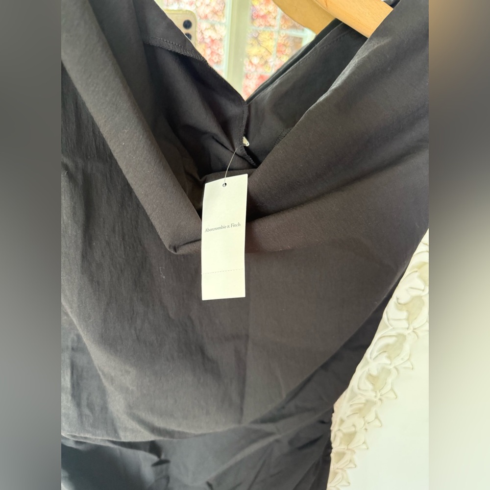Abercrombie & Fitch Off-The-Shoulder Black Draped Midi Dress • M • NWT - Picture 8 of 11